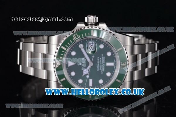 Rolex Submariner Swiss ETA 2836 Automatic Stainless Steel Case/Bracelet with Green Dial Dot Markers - 1:1 (J12) - Click Image to Close